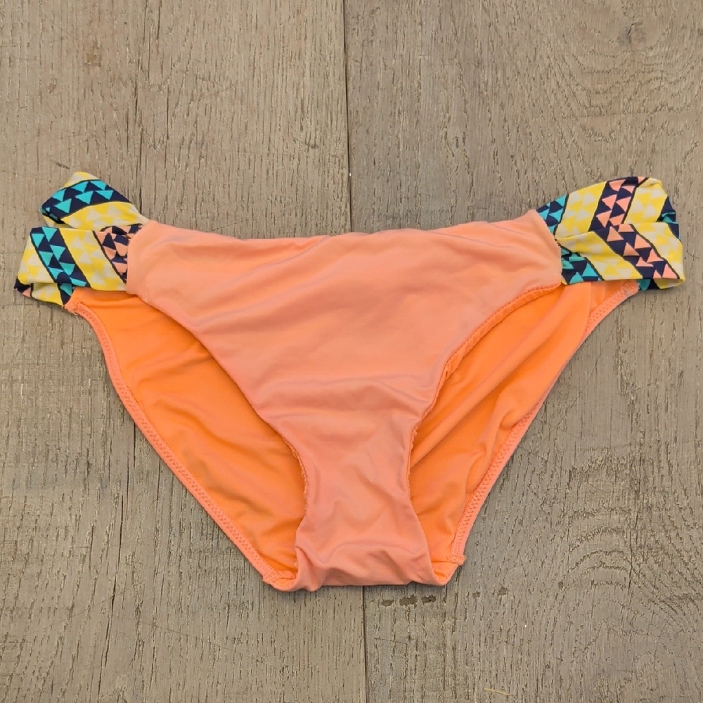 Gisela Peach Orange Bikini Bottom with Geometric Side Panels Size S